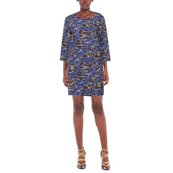 Ottod’Ame Womens Blue Floral Mini Shift Dress Stretch made in Italy size 6 - Picture 1 of 14